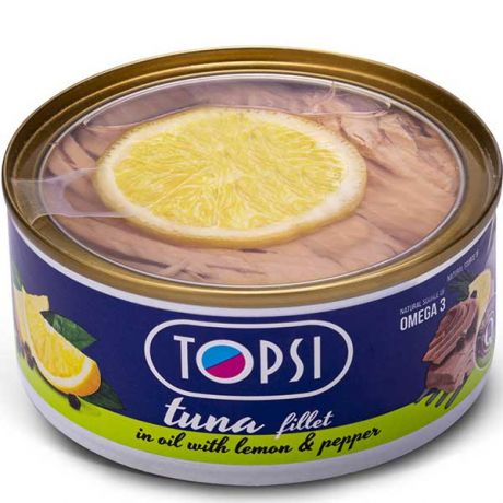 کنسرو فیله ماهی تون در روغن با لیمو ترش و فلفل تاپسی 180 گرم
