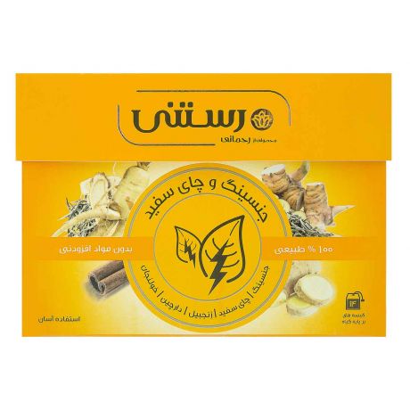 دمنوش گیاهی جینسینگ و چای سفید رستنی تی بگ 14 عددی