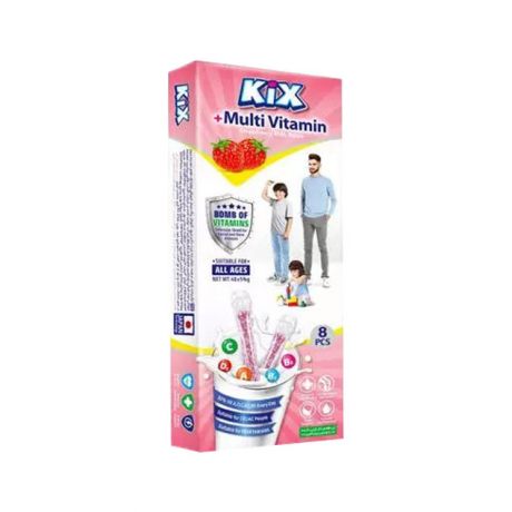 نی شیر مولتی ویتامین طعم توت فرنگی کیکس kix مقدار 8 عددی