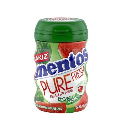 آدامس بشکه ای مغزدار هندوانه ای بدون قند منتوس mentos مدل Pure Fresh حجم 90 گرم