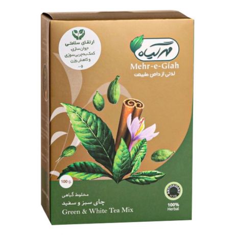دمنوش مخلوط گیاهی چای سبز و سفید مهرگیاه 100 گرم