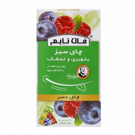 چای دسر سبز (بلوبری و تمشک) فان تایم بسته 12 عدد تی بگ