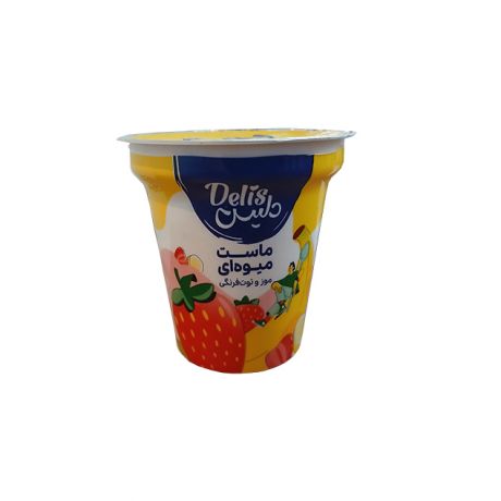 ماست میوه ای موز و توت فرنگی Delis دلیس 125 گرمی