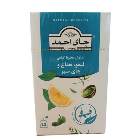 دمنوش گیاهی لیمو ، نعناع و چای سبز چای احمد ساشه 20 عددی