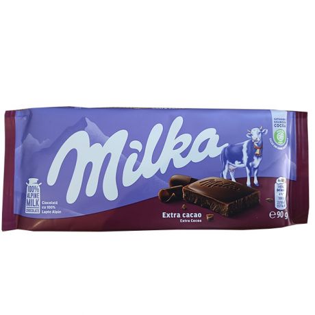 شکلات تخته ای با کاکائو اضافی milka میلکا 90 گرمی  