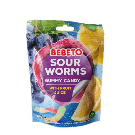 آبنبات پاستیلی میوه ای ترش مدل کرمی BEBETO ببتو 60 گرمی