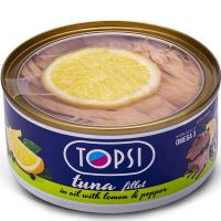 کنسرو فیله ماهی تون در روغن با لیمو ترش و فلفل تاپسی 180 گرم